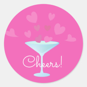 Martini Glass and Pink Hearts cheers Classic Round Sticker