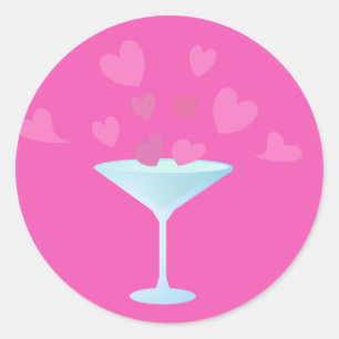 Martini Glass and Pink Hearts Classic Round Sticker