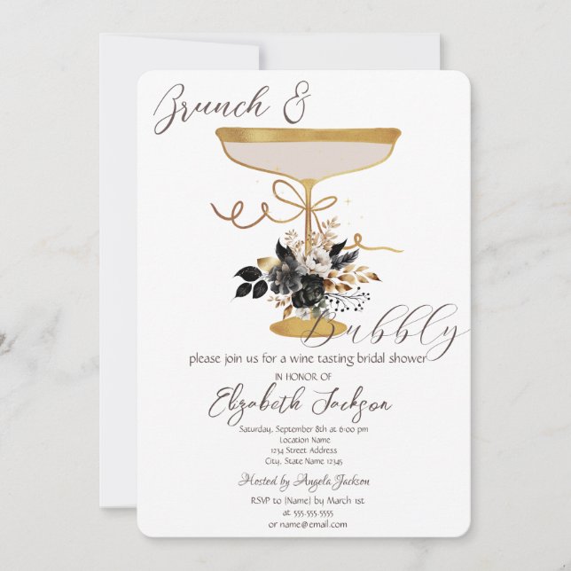 Martini Glass Black Roses Brunch & Bubbly Invitation (Front)