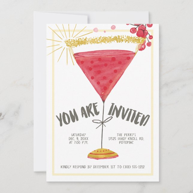 Martini Glass Christmas Cocktail Party Invitation (Front)