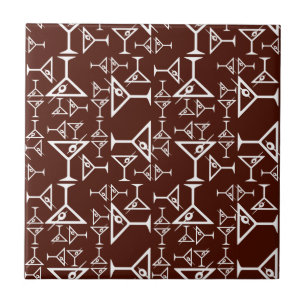 Martini Glass Design Retro Martinis Pattern Brown Ceramic Tile