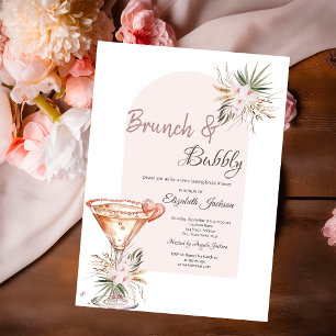 Martini Glass Heart Boho Flowers Brunch & Bubbly Invitation
