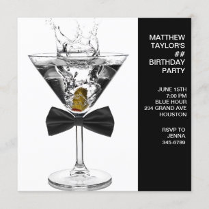 Martini Glass Mans Any Number Birthday Party Invitation