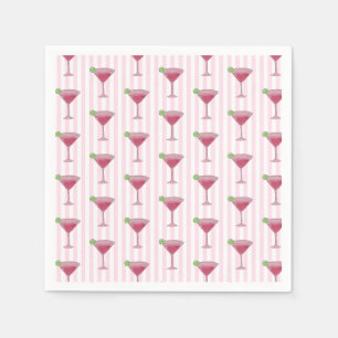 Martini Glass Painting Nautical Pink Stripe Napkin
