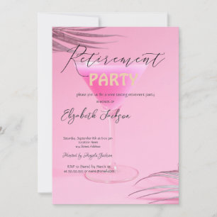 Martini Glass Palm Leaves Pink Retirement Party Invitation