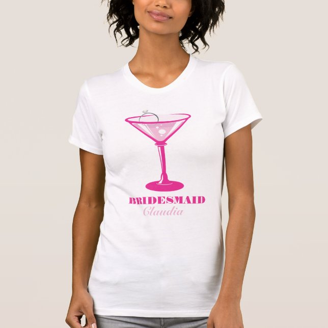 Martini Glass & Ring Bridesmaid Wedding Favour T-Shirt (Front)