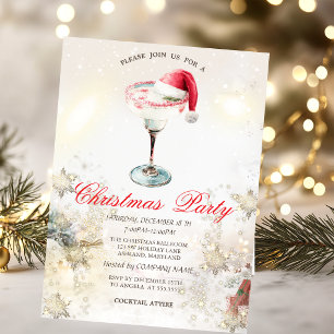 Martini Glass Santa Hat Snowflakes Company Invitation