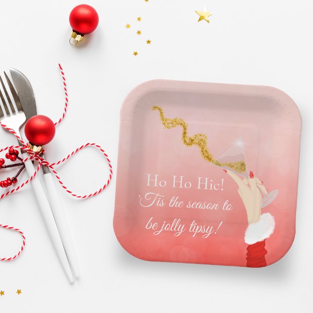 Martini Glass Spilling Christmas Glitter Party Paper Plate (Vibrant Martini Celebration: Customize and Embrace the Festive Merriment!)