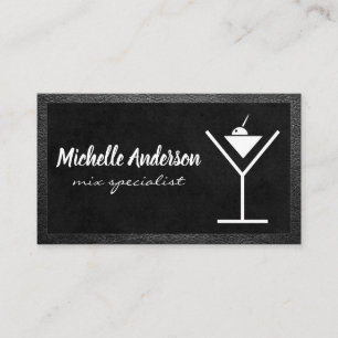 Martini Logo   Black on Black Leather Business Card