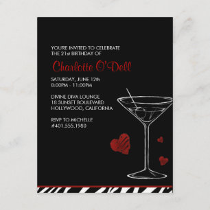 martini love/ heart; birthday party invitation