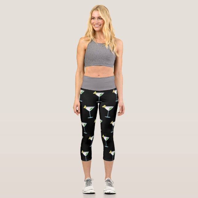 Martini Lovers Cocktail Glass Bartender Alcohol Capri Leggings (Front)