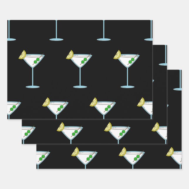 Martini Lovers Cocktail Glass Bartender Alcohol Wrapping Paper Sheet (Set)