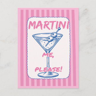 Martini Me Please Retro Cocktail Pink Postcard