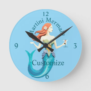 Martini Mermaid Thunder_Cove Round Clock