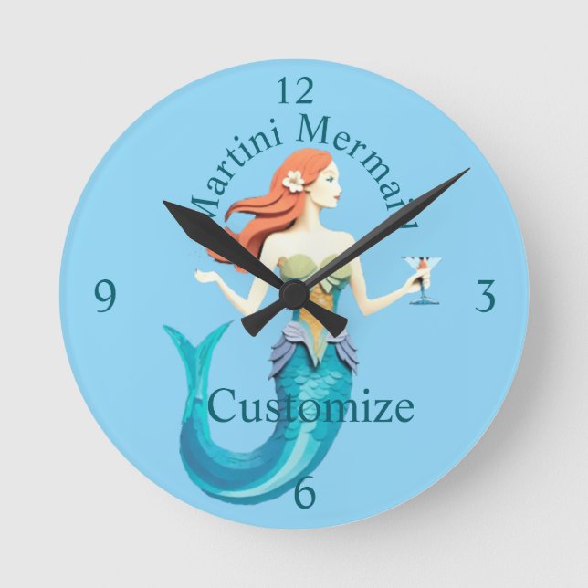 Martini Mermaid Thunder_Cove Round Clock (Front)