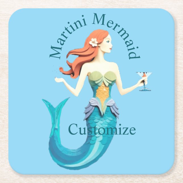 Martini Mermaid Thunder_Cove Square Paper Coaster (Front)