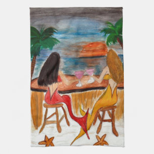 Martini Mermaids art kitchen and bath hand towels