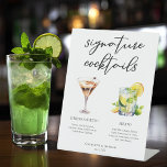 Martini Mojito Signature Cocktails Wedding Menu Pedestal Sign<br><div class="desc">This chic signature cocktails list features simple black tyopgraphy above 2 drinks and their ingredients for your wedding bar. An espresso martini and mojito drawing add a cool flair to your bar menu. Complete with the couple's names and date for their reception.</div>