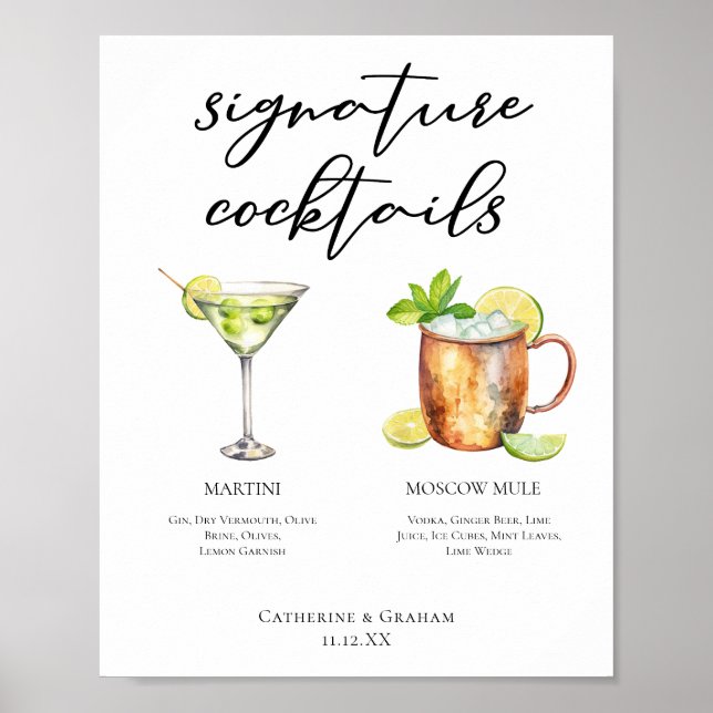 Martini Moscow Mule Signature Cocktails Menu Poster (Front)