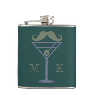 Martini Moustache custom monogram flask