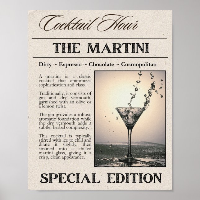 Martini Newspaper Art Print  (Front)