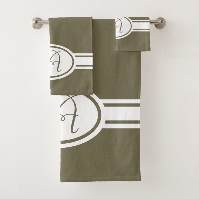 Martini Olive green white Monogram Bath Towel Set (Insitu)