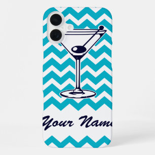 Martini Pictogram with Blue Chevron Pattern iPhone 16 Plus Case