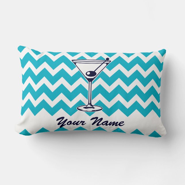 Martini Pictogram with Blue Chevron Pattern Lumbar Cushion (Front)