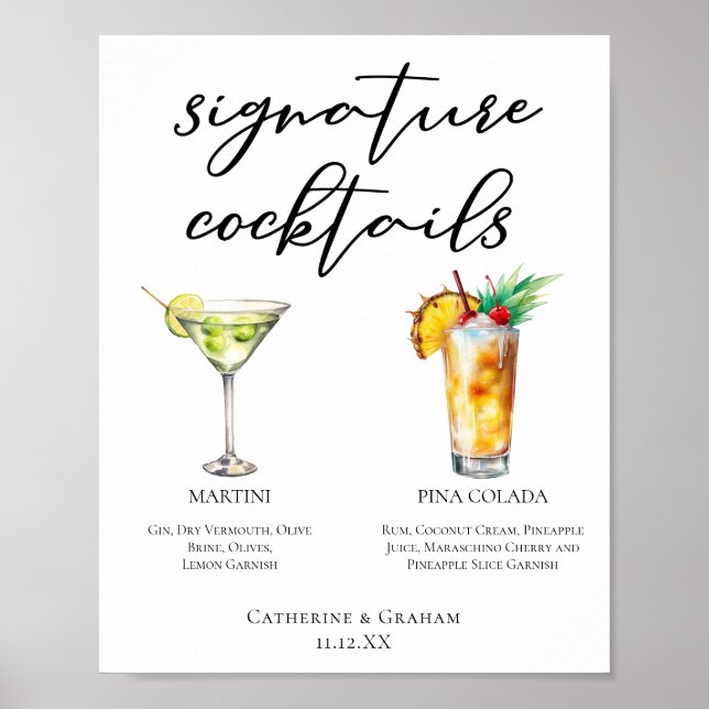 Martini Piña Colada Signature Cocktails Menu Poster (Front)