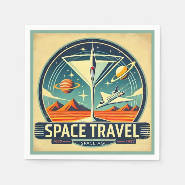 Martini Space Travel 1957 New Worlds Logo Napkin (Front)