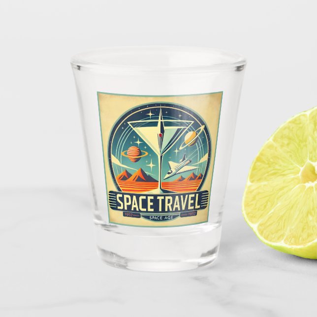 Martini Space Travel 1957 New Worlds Logo Shot Glass (Front)