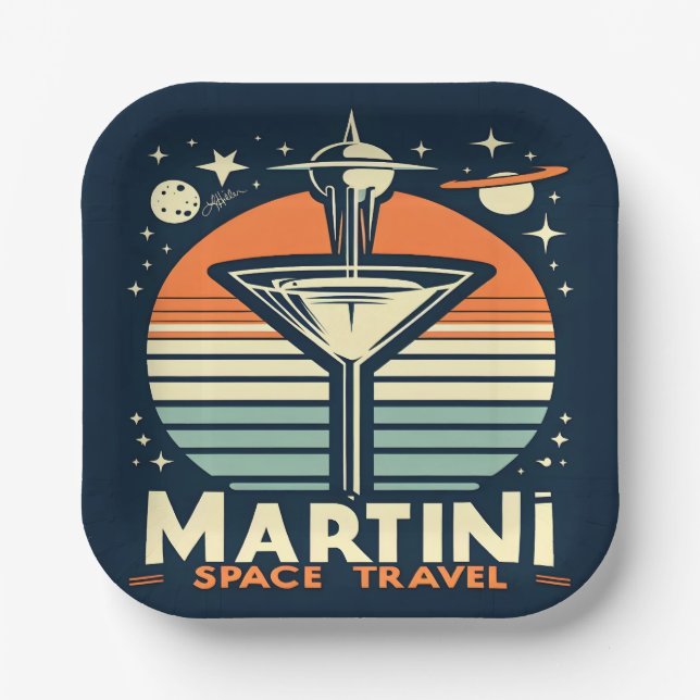 Martini Space Travel Lift Off Logo Paper Plate (Front)
