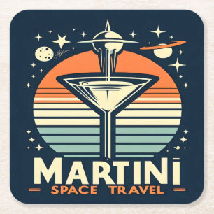 Martini Space Travel Lift Off Logo Square Paper Coaster