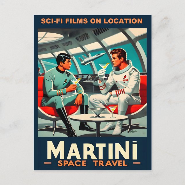 Martini Space Travel Poster Sci-Fi Films In Space Postcard (Front)