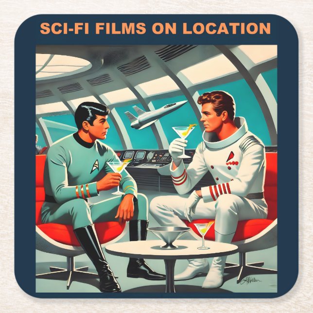 Martini Space Travel Poster Sci-Fi Films In Space Square Paper Coaster (Front)