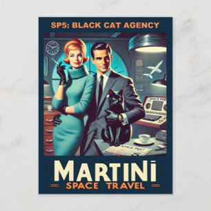 Martini Space Travel Poster SP5: Black Cat Agency Postcard