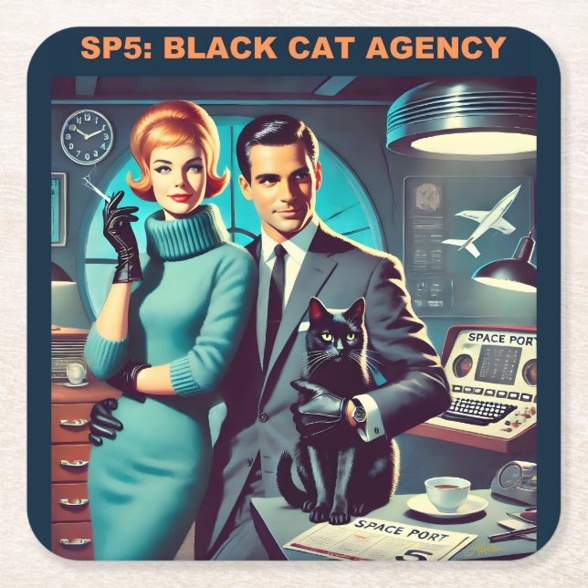 Martini Space Travel Poster SP5: Black Cat Agency Square Paper Coaster (Front)