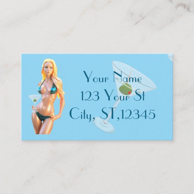 Martini time Bikini Babe Thunder_Cove  Business Card (Front)