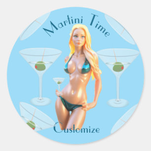 Martini time Bikini Babe Thunder_Cove Classic Round Sticker