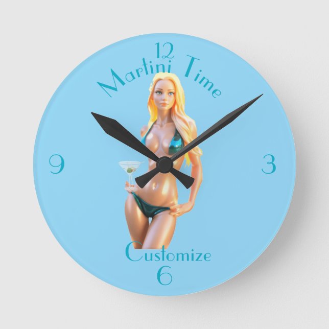 Martini time Bikini Babe Thunder_Cove  Round Clock (Front)