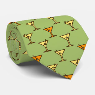 Martini Time Fifties Cocktail Moss Green Two-sided Tie