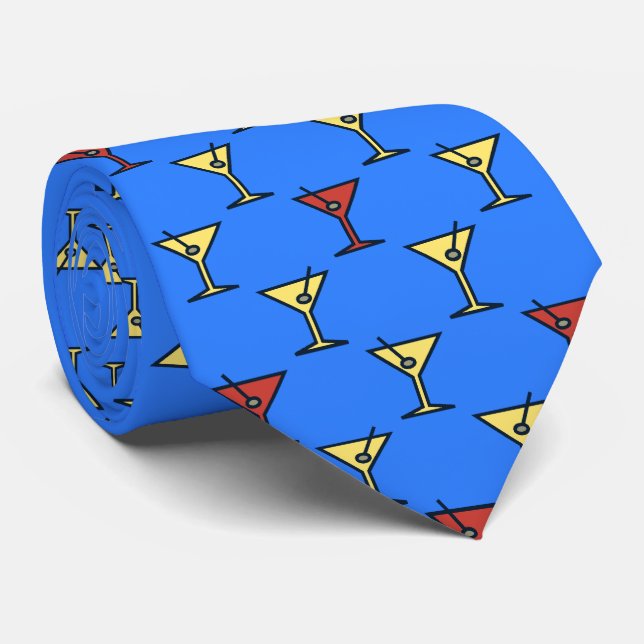 Martini Time Fifties Cocktail Ocean Blue Two-sided Tie (Rolled)
