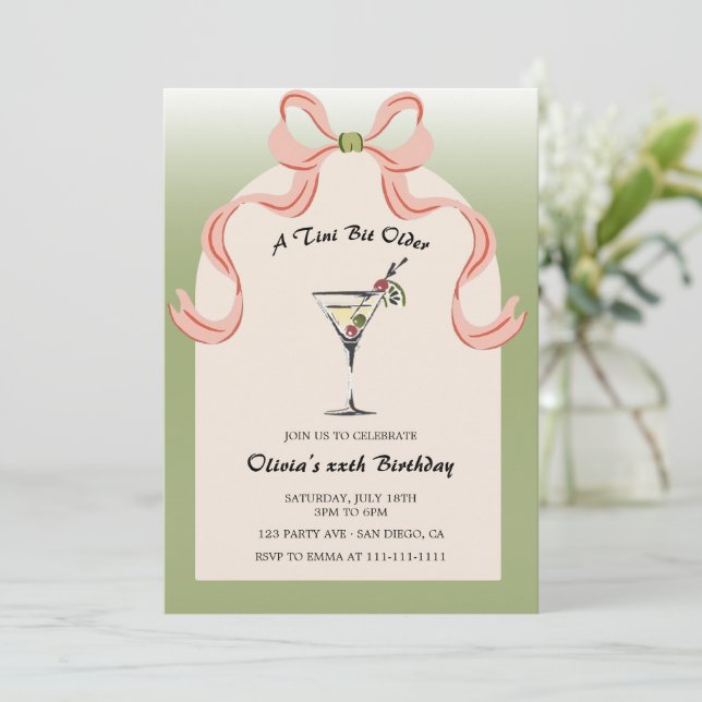 Martini Tini Bit Older Cocktail Adult Birthday Invitation (Standing Front)