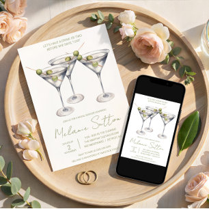Martini with Olives, Cocktail Drink, Bridal Shower Invitation