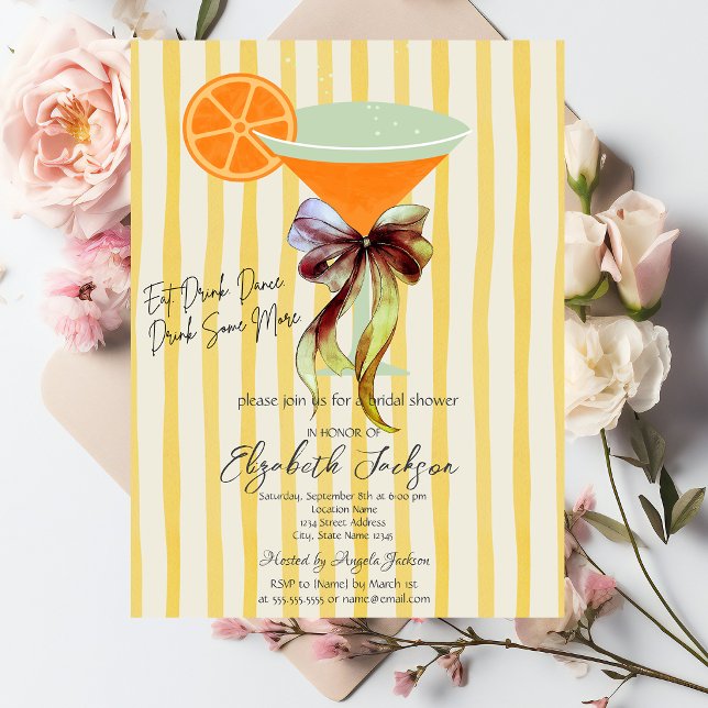 Martini Yellow Stripes Bow Bridal Shower  Invitation (Creator Uploaded)