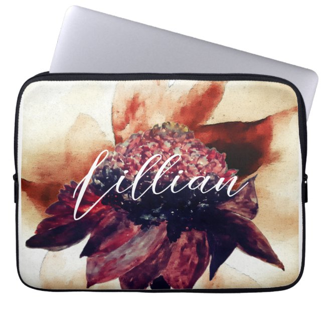 Martinique Carribbean Flower Monogrammed Name Laptop Sleeve (Front)