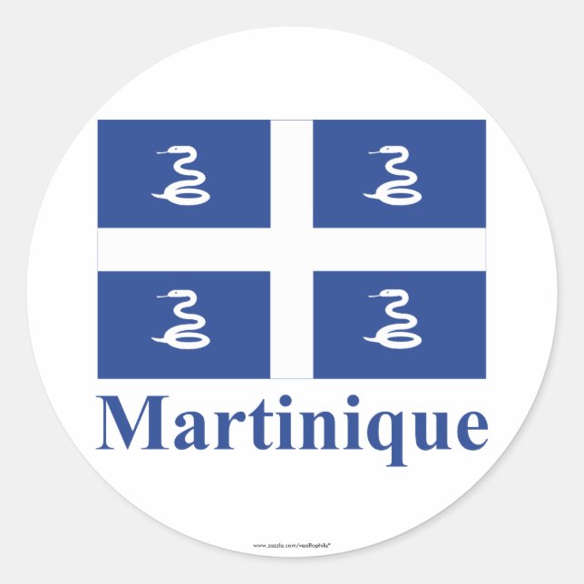 Martinique Flag with Name Classic Round Sticker (Front)