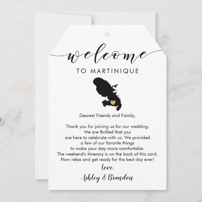 Martinique Wedding Welcome Tag, Letter Itinerary (Front)