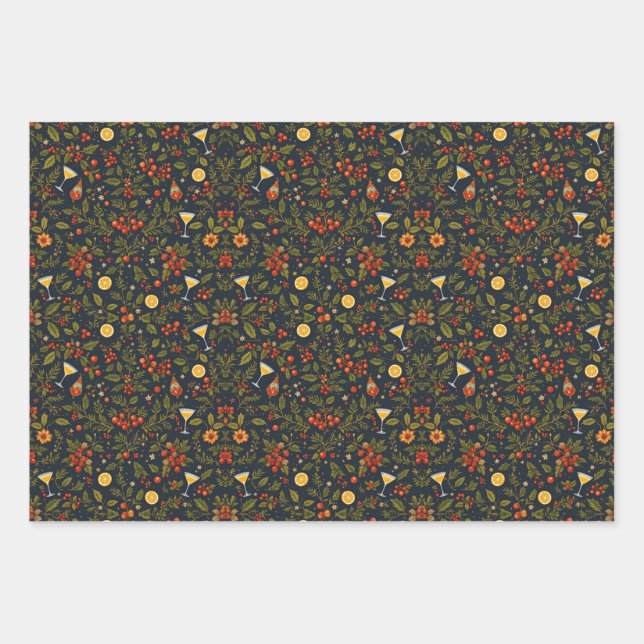 Martinis and Botanicals Holiday Wrapping Paper (Front)