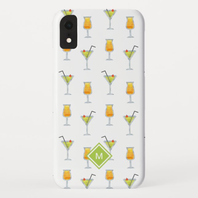 Martinis and Cocktails Drink Pattern with Monogram Case-Mate iPhone Case (Back)